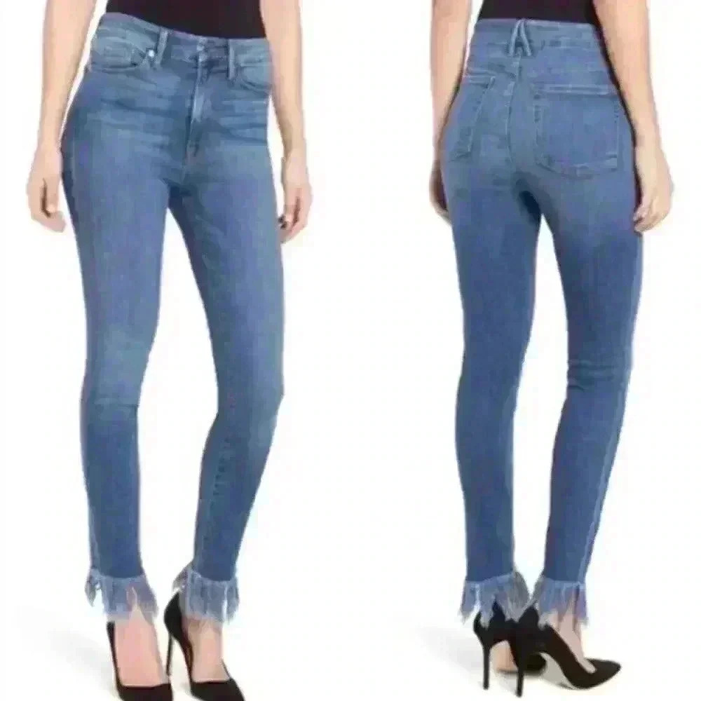 GOOD American Good Waist Fringe Hem High Rise Skinny Jeans Size 2 / 26